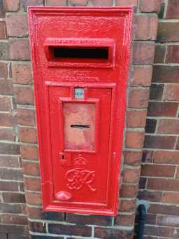 Aged Miners' Homes, Plawsworth Road & Cross Lane, Sacriston, Postbox © DCC 05/03/2022